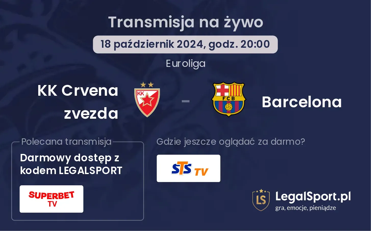 KK Crvena zvezda - Barcelona transmisja na żywo