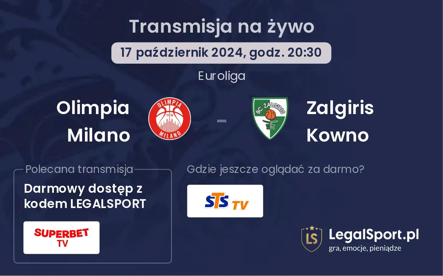 Olimpia Milano - Zalgiris Kowno transmisja na żywo