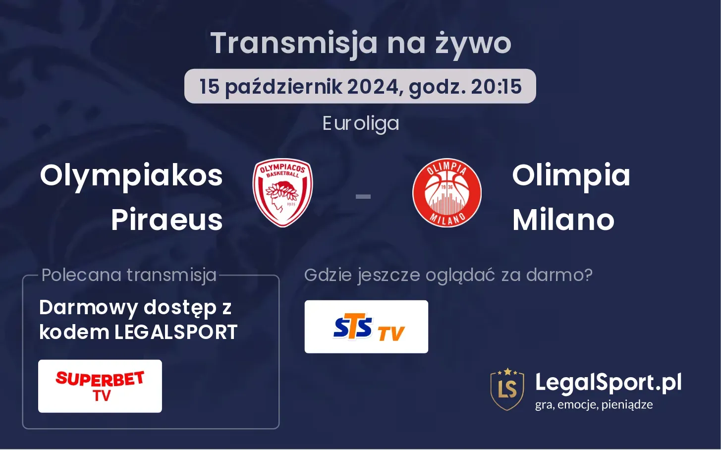 Olympiakos Piraeus - Olimpia Milano transmisja na żywo