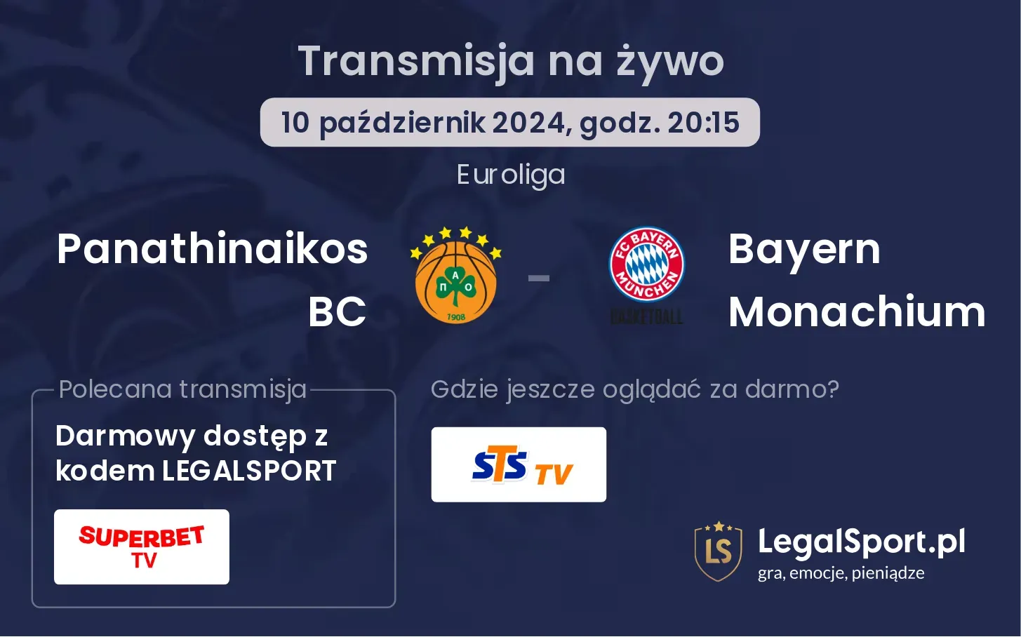 Panathinaikos BC - Bayern Monachium transmisja na żywo