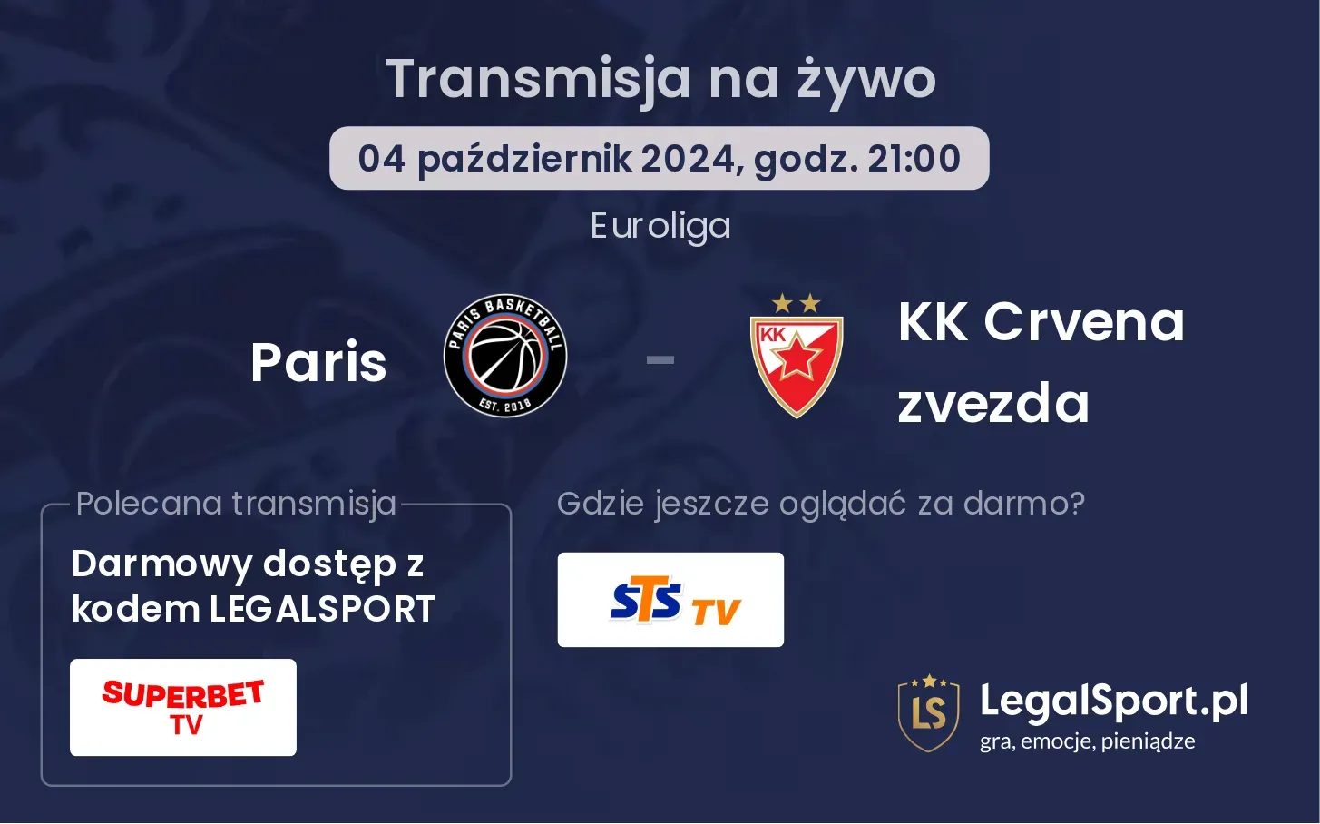 Paris - KK Crvena zvezda transmisja na żywo