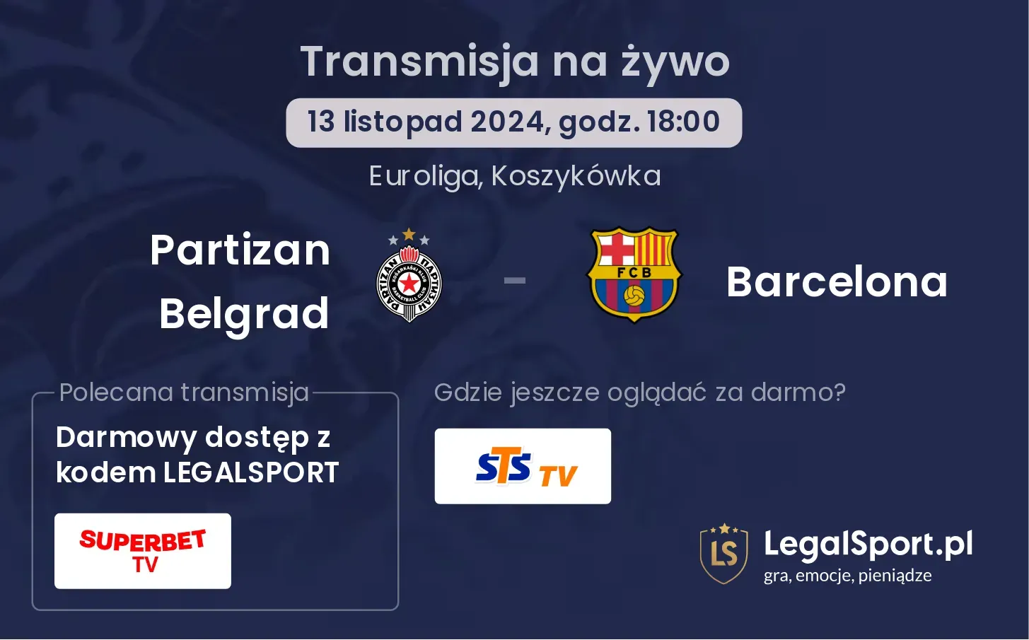 Partizan Belgrad - Barcelona transmisja na żywo