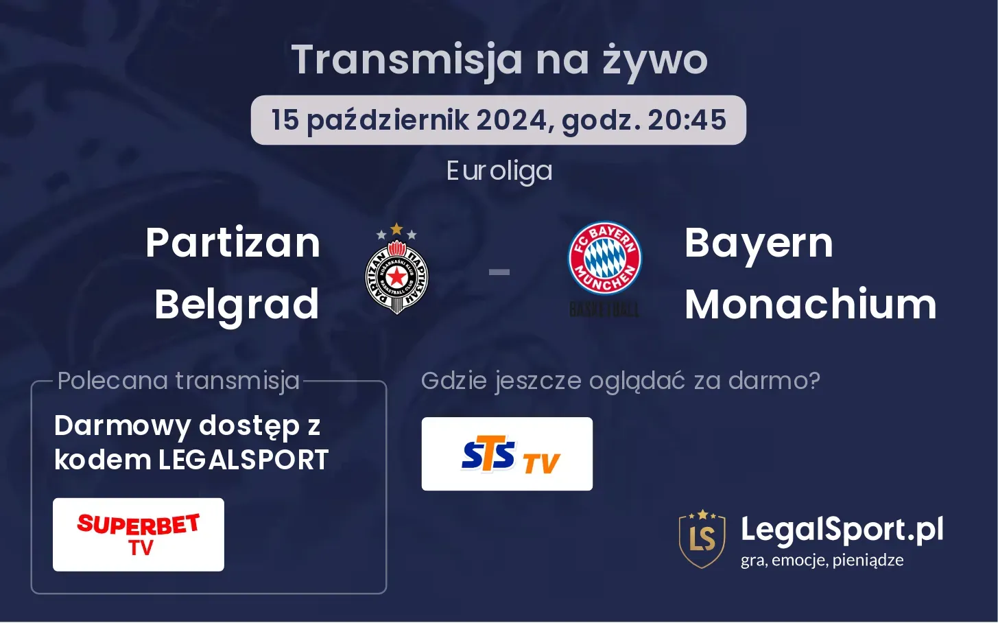 Partizan Belgrad - Bayern Monachium transmisja na żywo