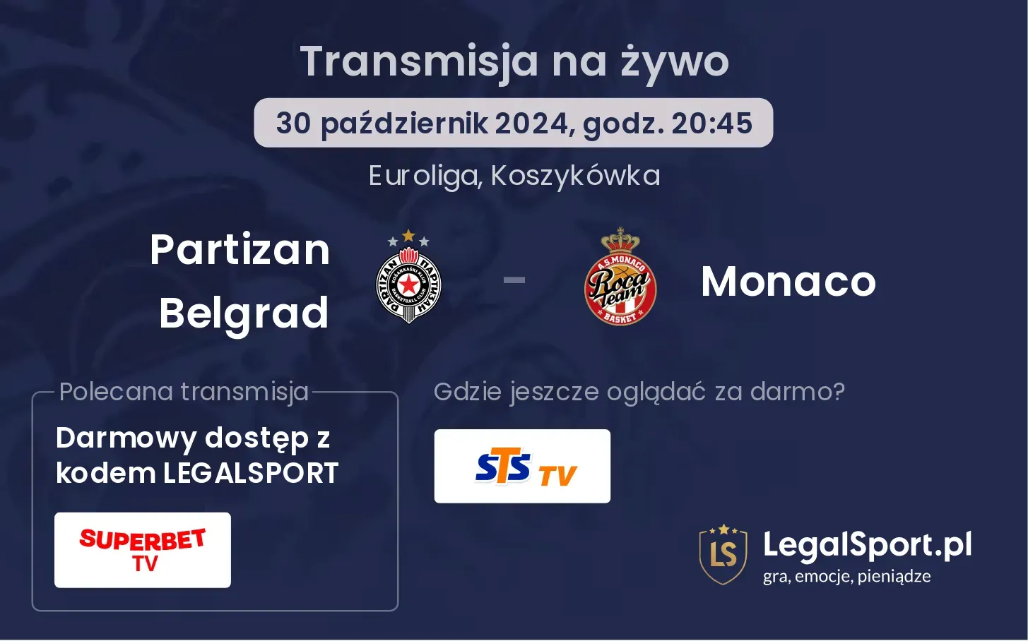 Partizan Belgrad - Monaco transmisja na żywo