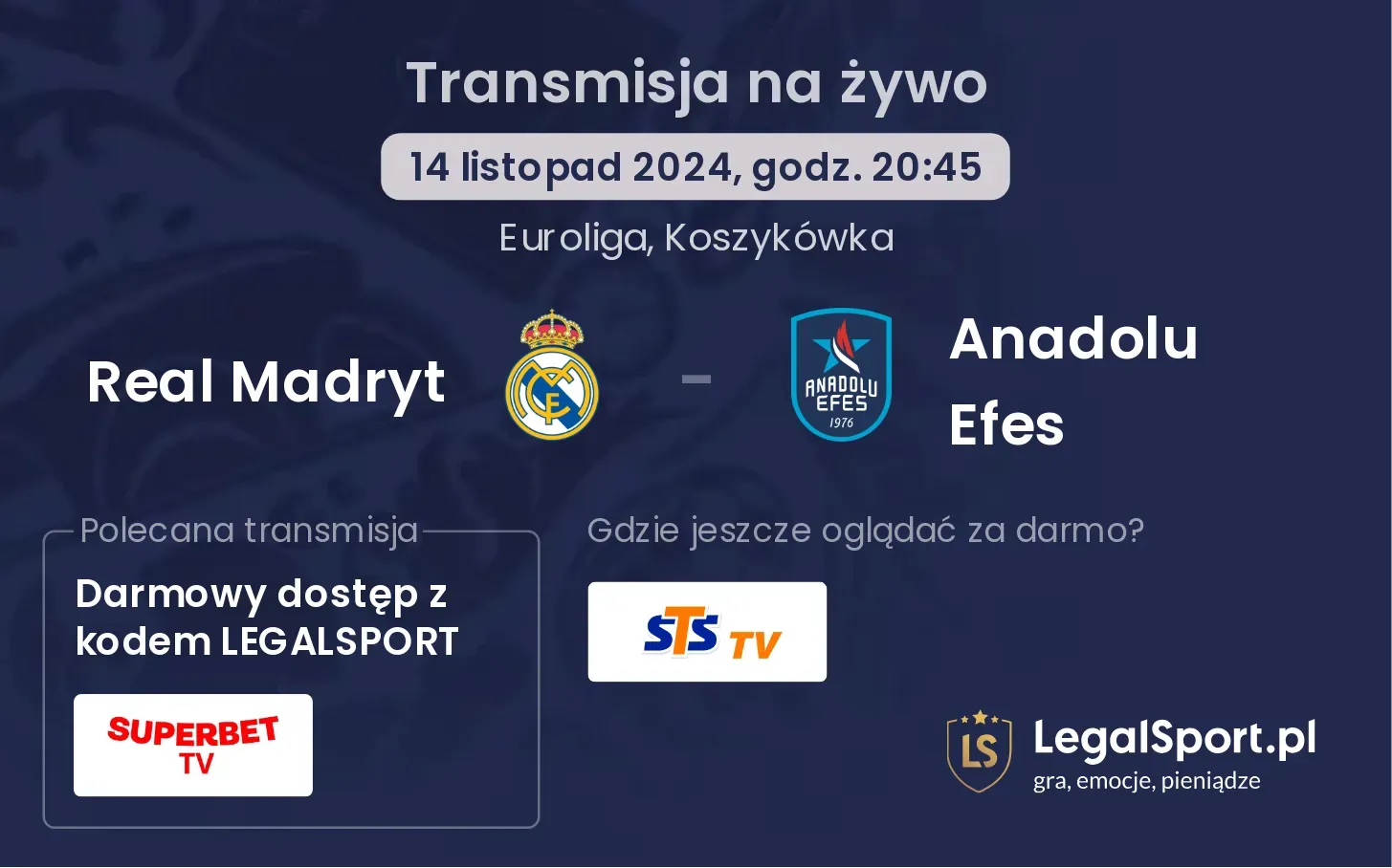 Real Madryt - Anadolu Efes transmisja na żywo