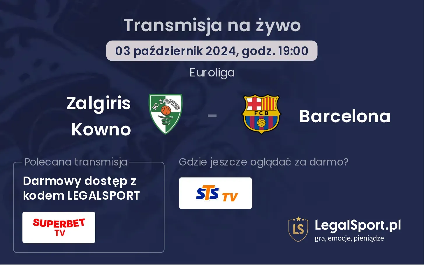 Zalgiris Kowno - Barcelona transmisja na żywo