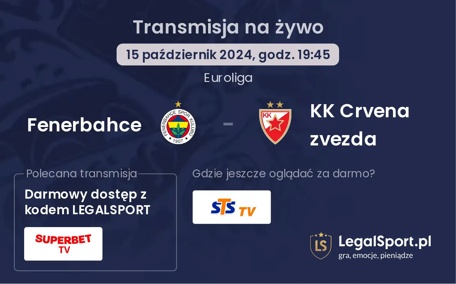 Fenerbahce - KK Crvena zvezda transmisja na żywo