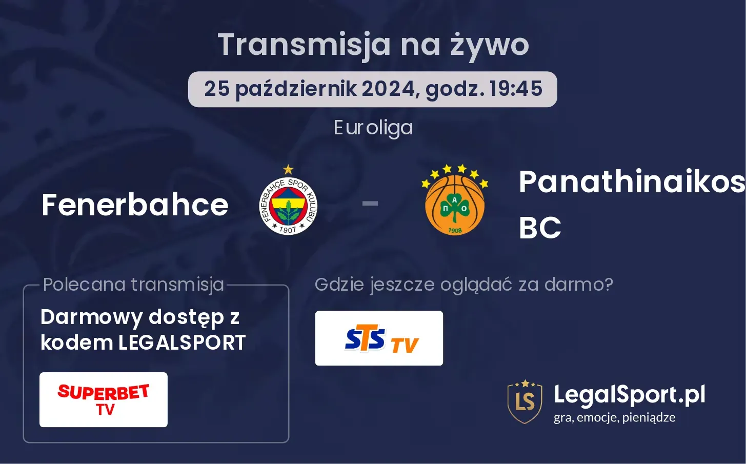 Fenerbahce - Panathinaikos BC transmisja na żywo