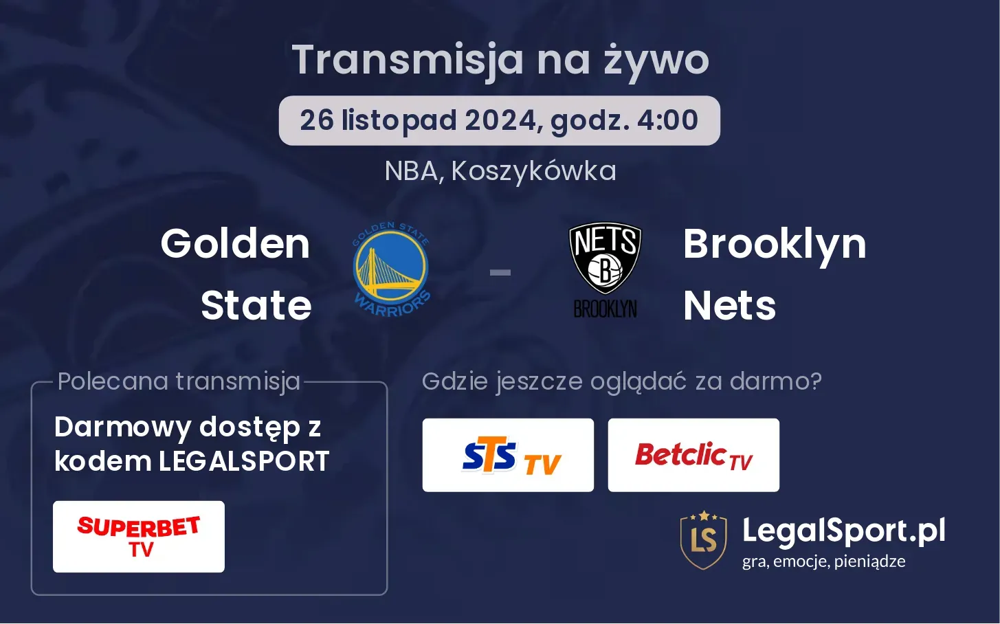 Golden State - Brooklyn Nets transmisja na żywo