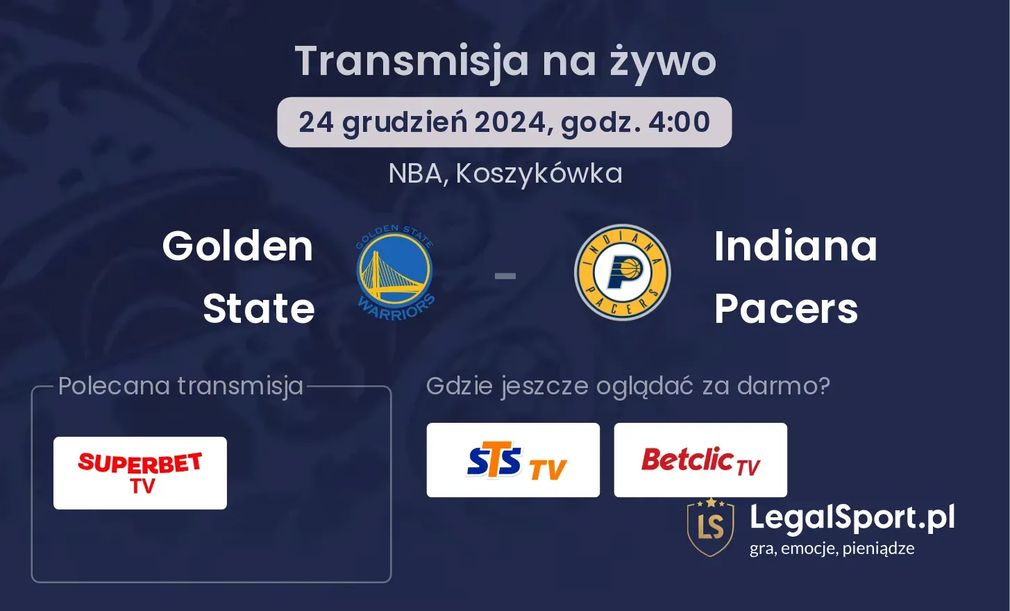 Golden State - Indiana Pacers transmisja na żywo