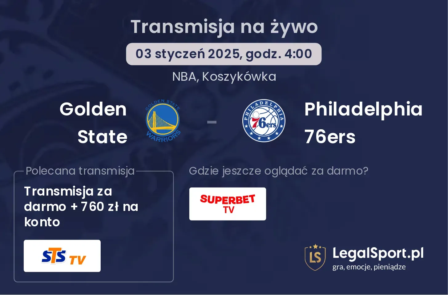 Golden State - Philadelphia 76ers transmisja na żywo