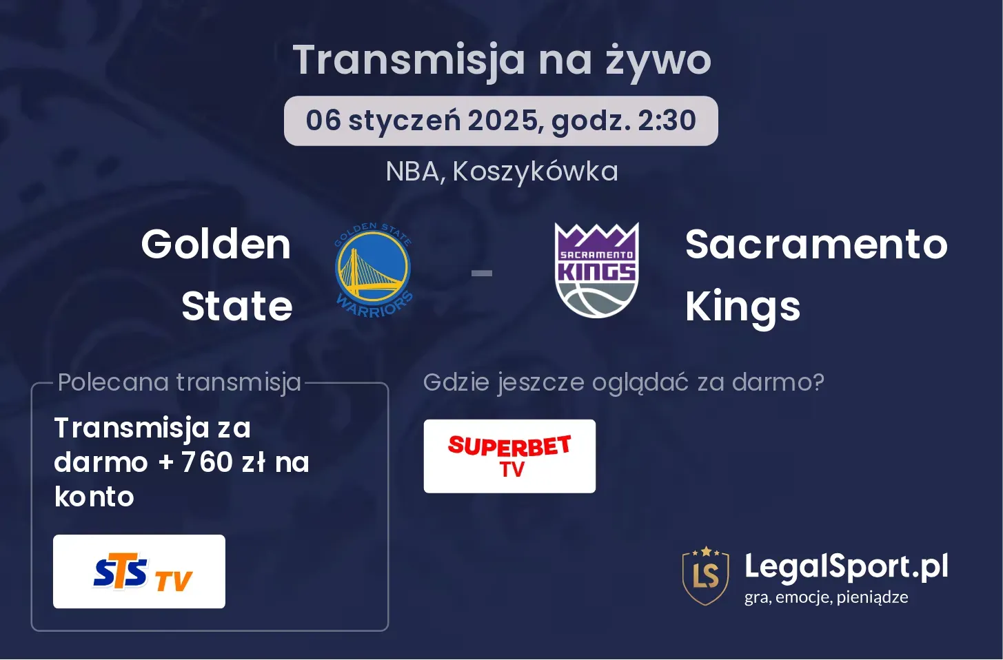 Golden State - Sacramento Kings transmisja na żywo