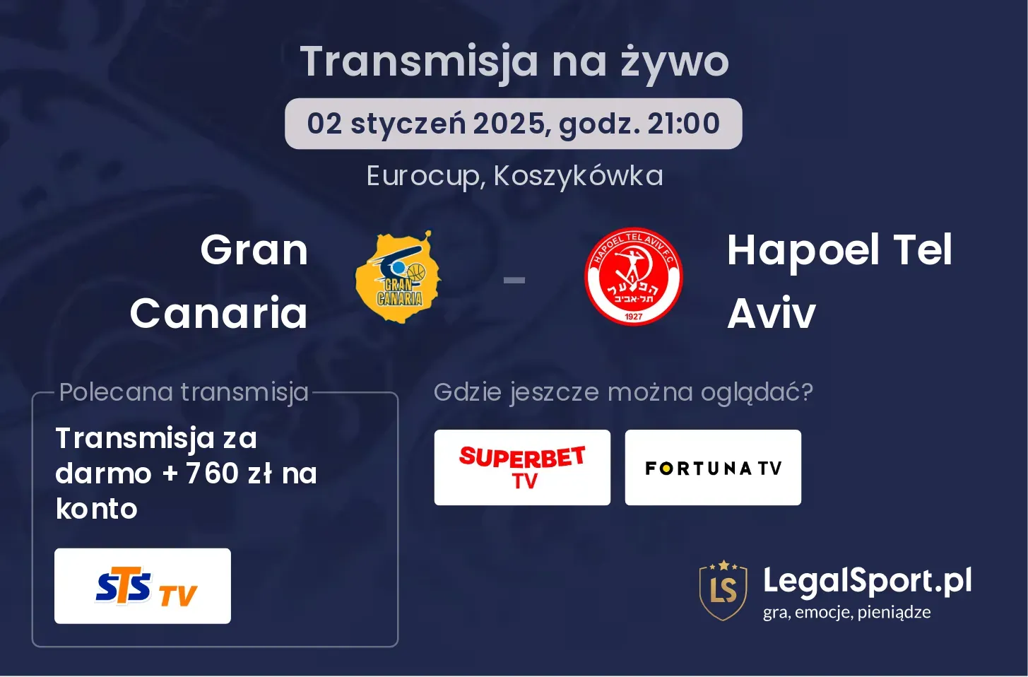 Gran Canaria - Hapoel Tel Aviv gdzie oglądać?