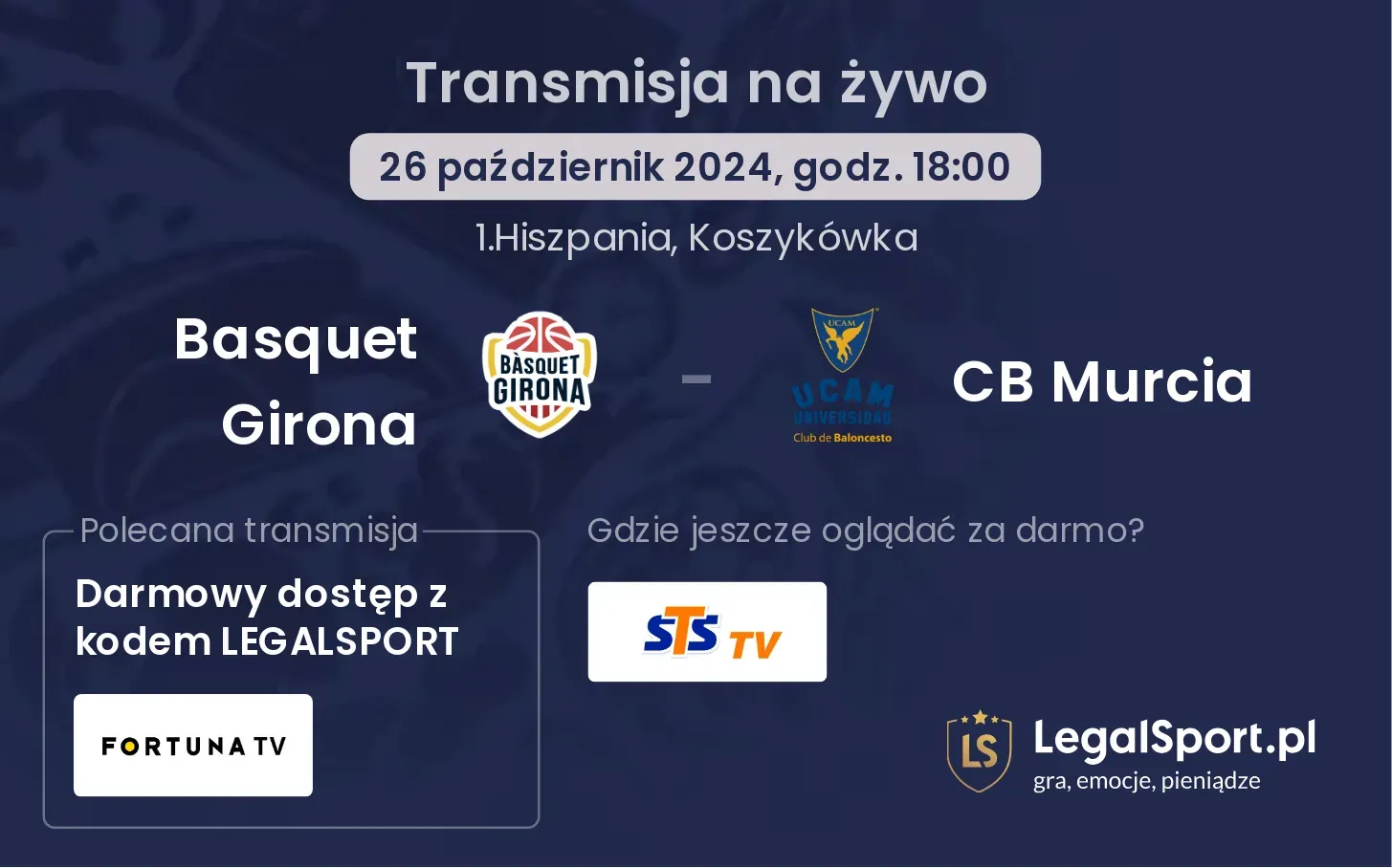 Basquet Girona - CB Murcia transmisja na żywo