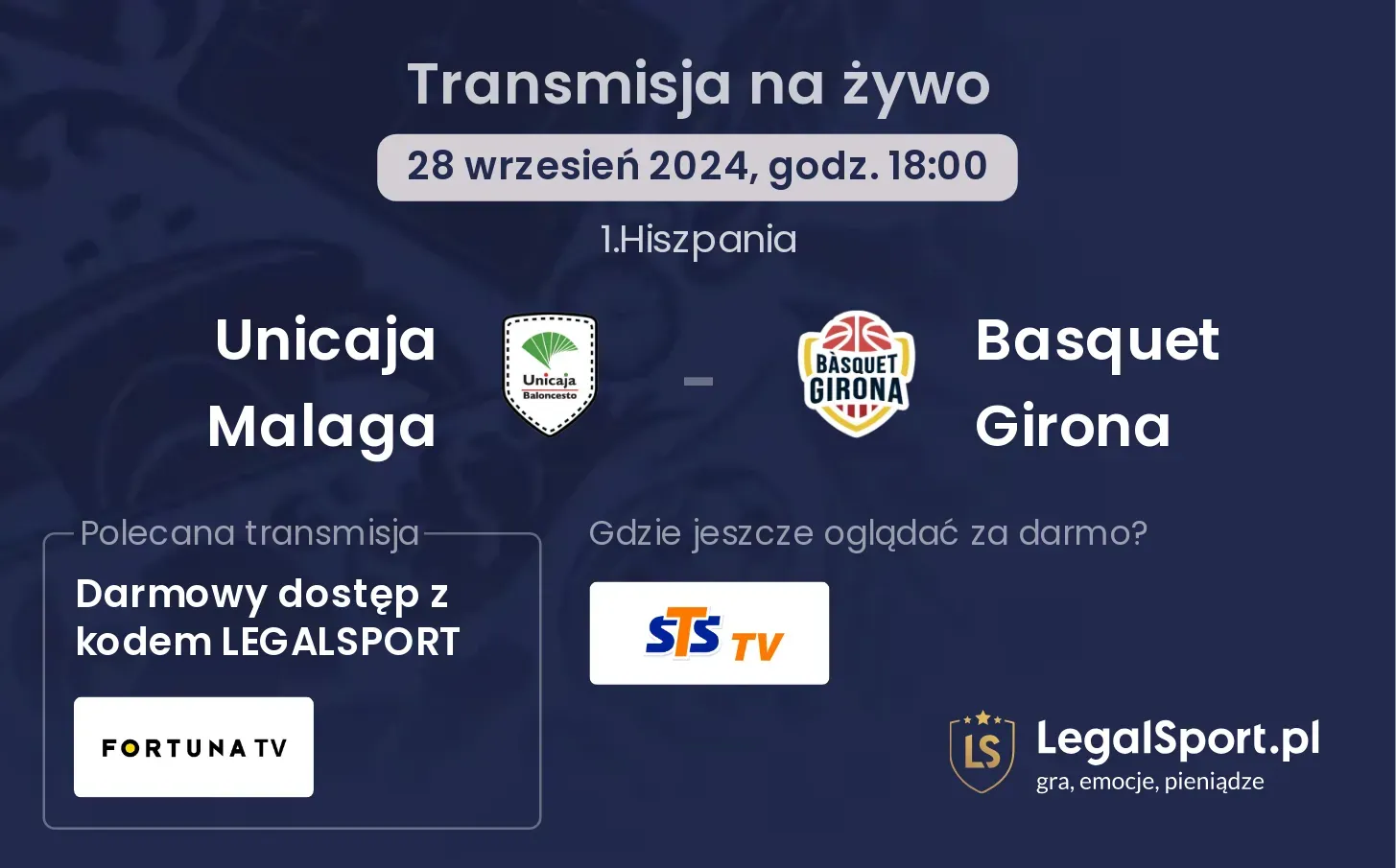 Unicaja Malaga - Basquet Girona transmisja na żywo