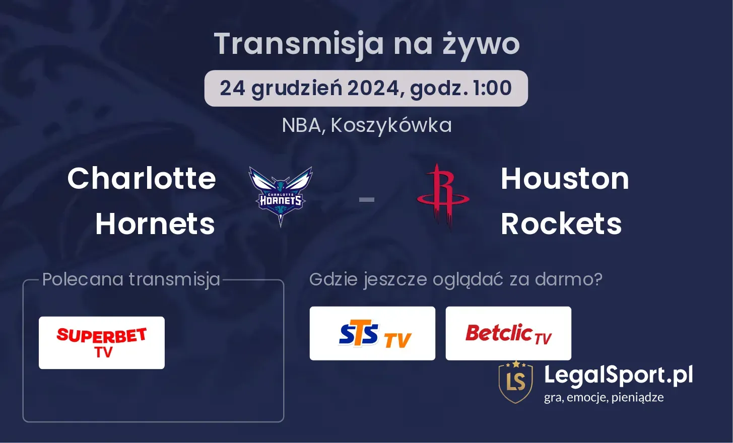 Charlotte Hornets - Houston Rockets gdzie oglądać?