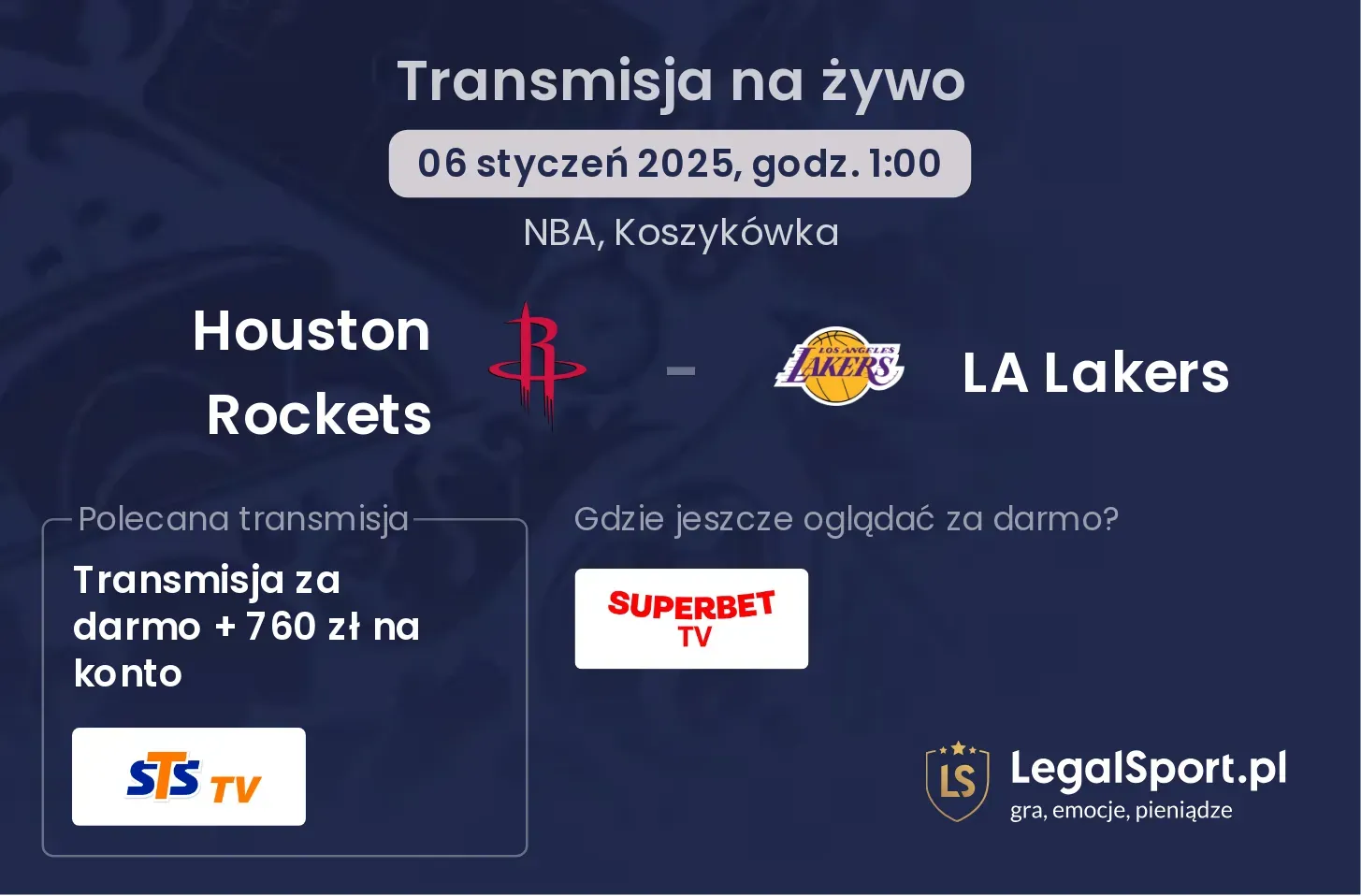 Houston Rockets - LA Lakers transmisja na żywo