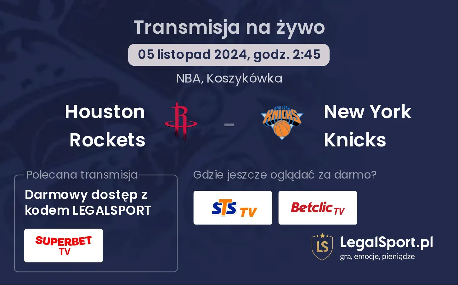 Houston Rockets - New York Knicks transmisja na żywo