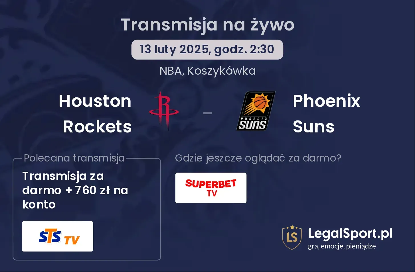 Houston Rockets - Phoenix Suns transmisja na żywo