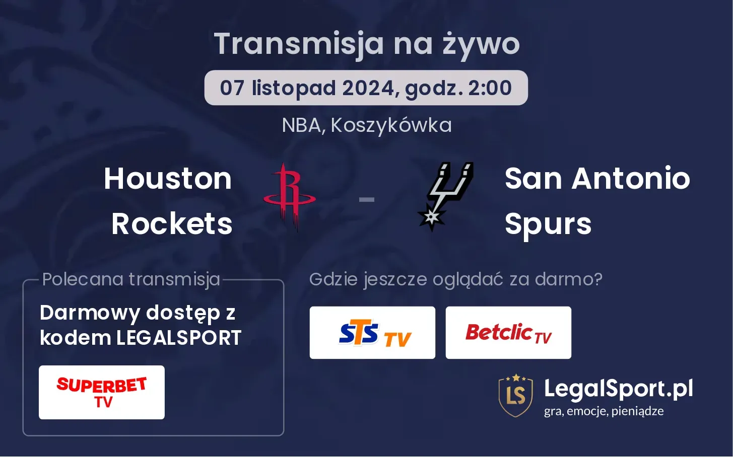 Houston Rockets - San Antonio Spurs transmisja na żywo