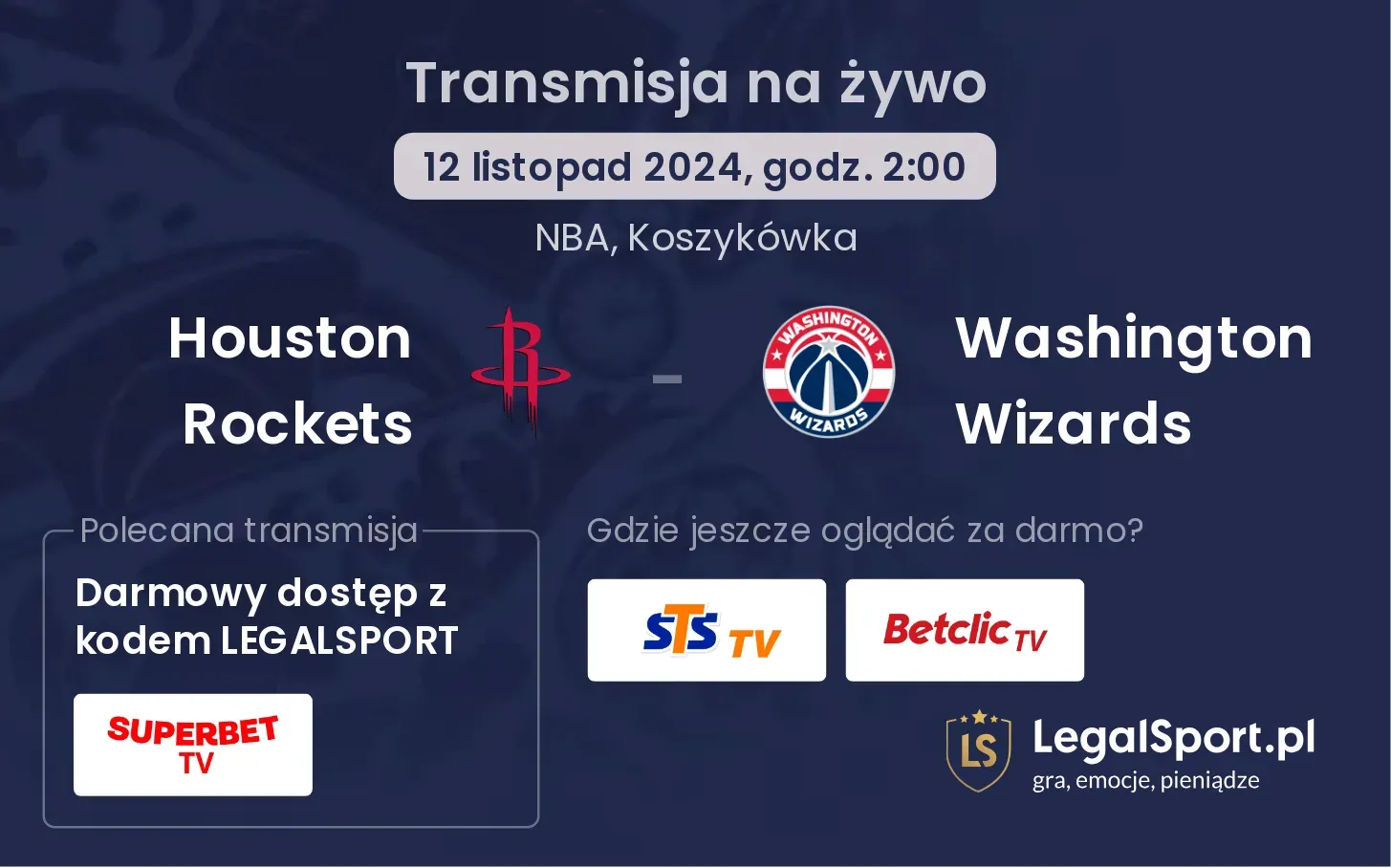 Houston Rockets - Washington Wizards transmisja na żywo