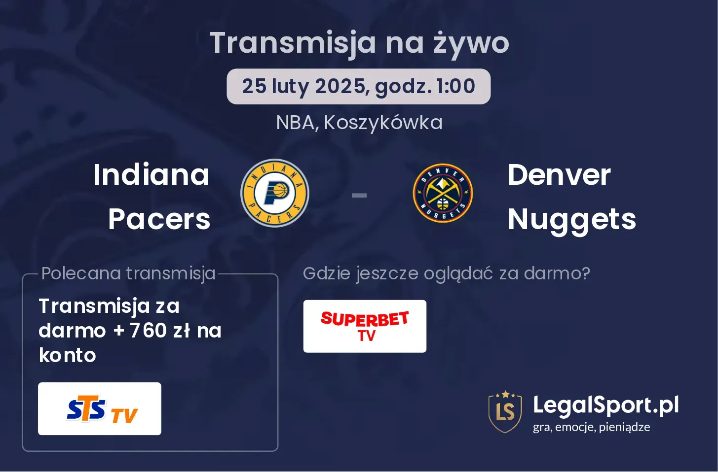 Indiana Pacers - Denver Nuggets gdzie oglądać transmisję?