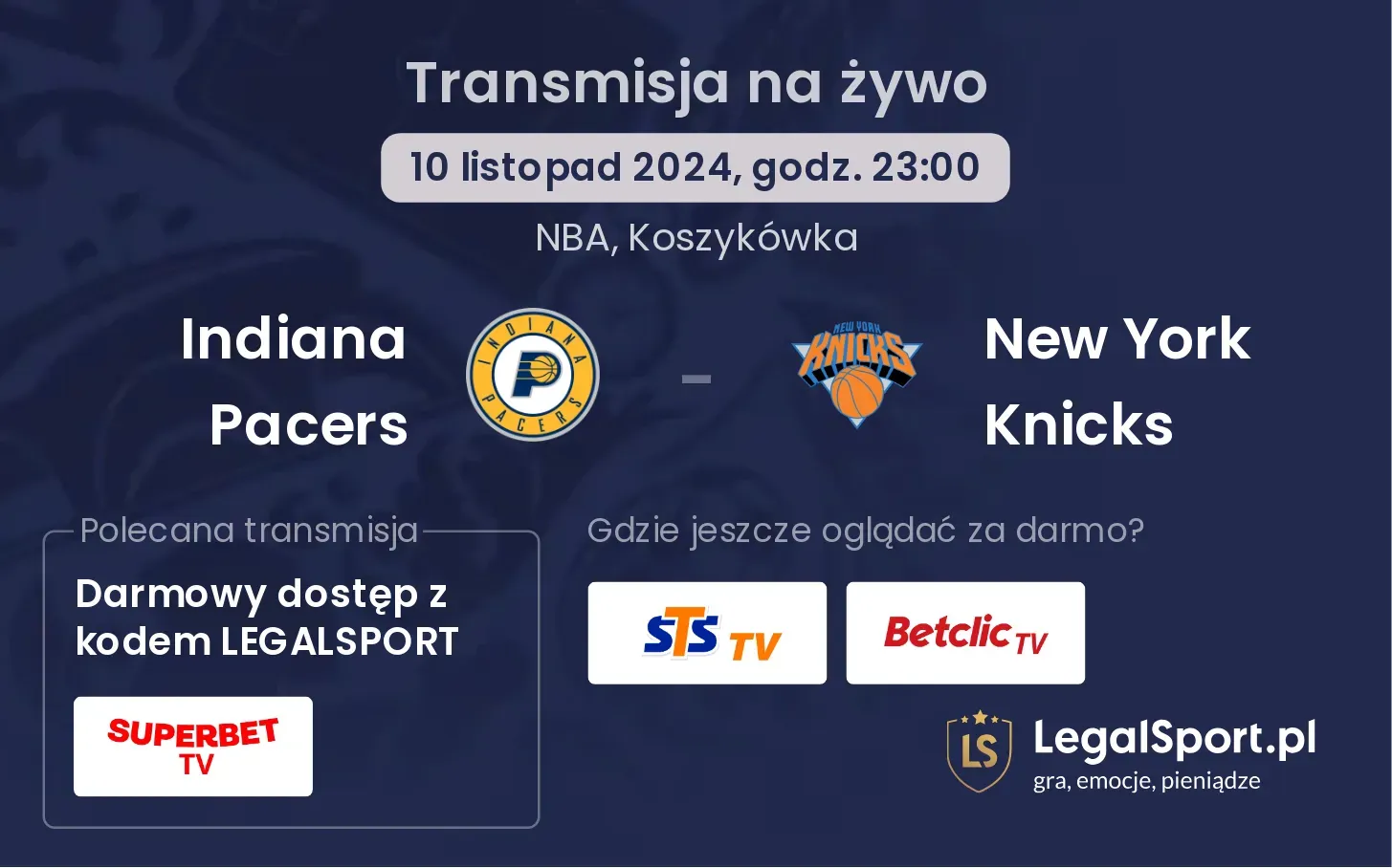 Indiana Pacers - New York Knicks transmisja na żywo