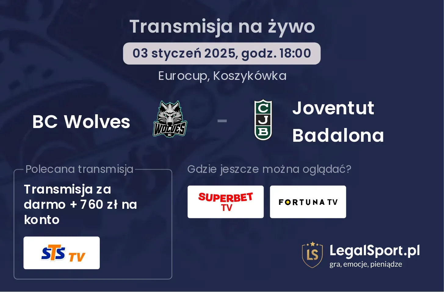 BC Wolves - Joventut Badalona gdzie oglądać transmisję?