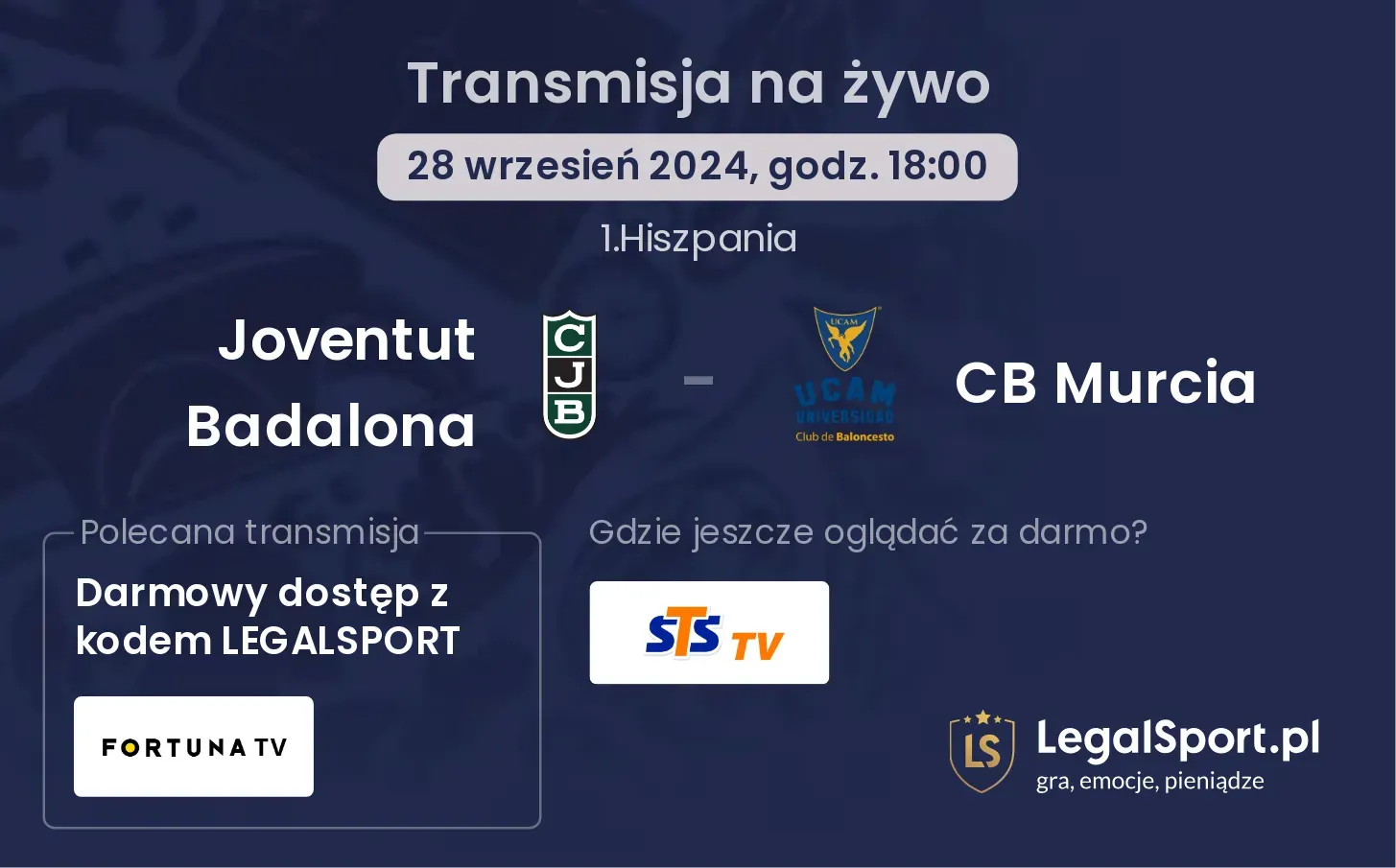 Joventut Badalona - CB Murcia transmisja na żywo