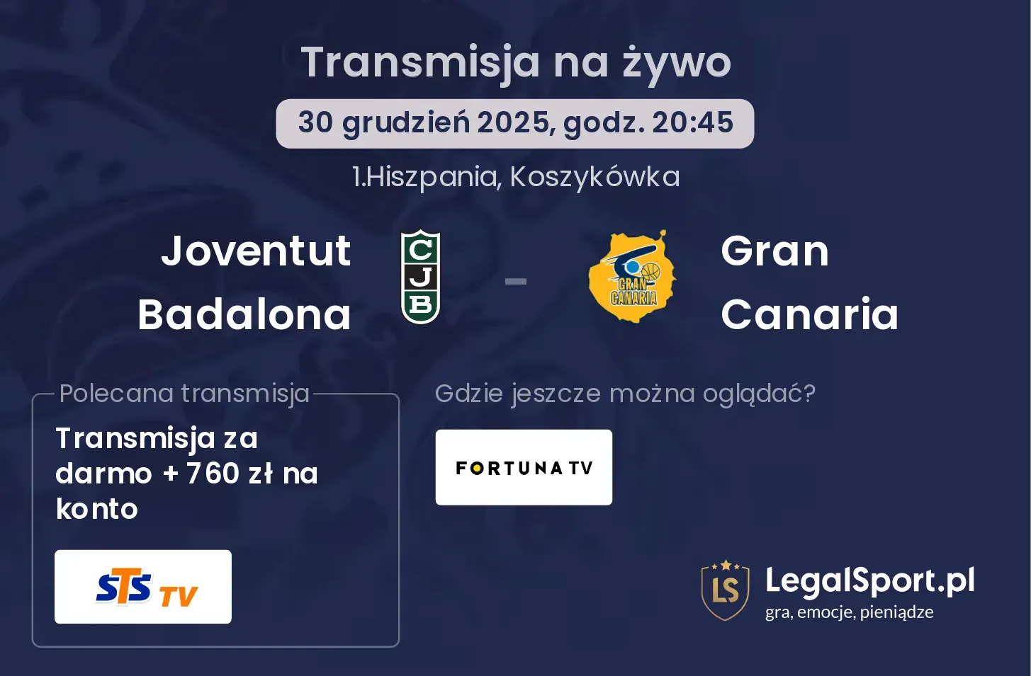 Joventut Badalona - Gran Canaria transmisja na żywo