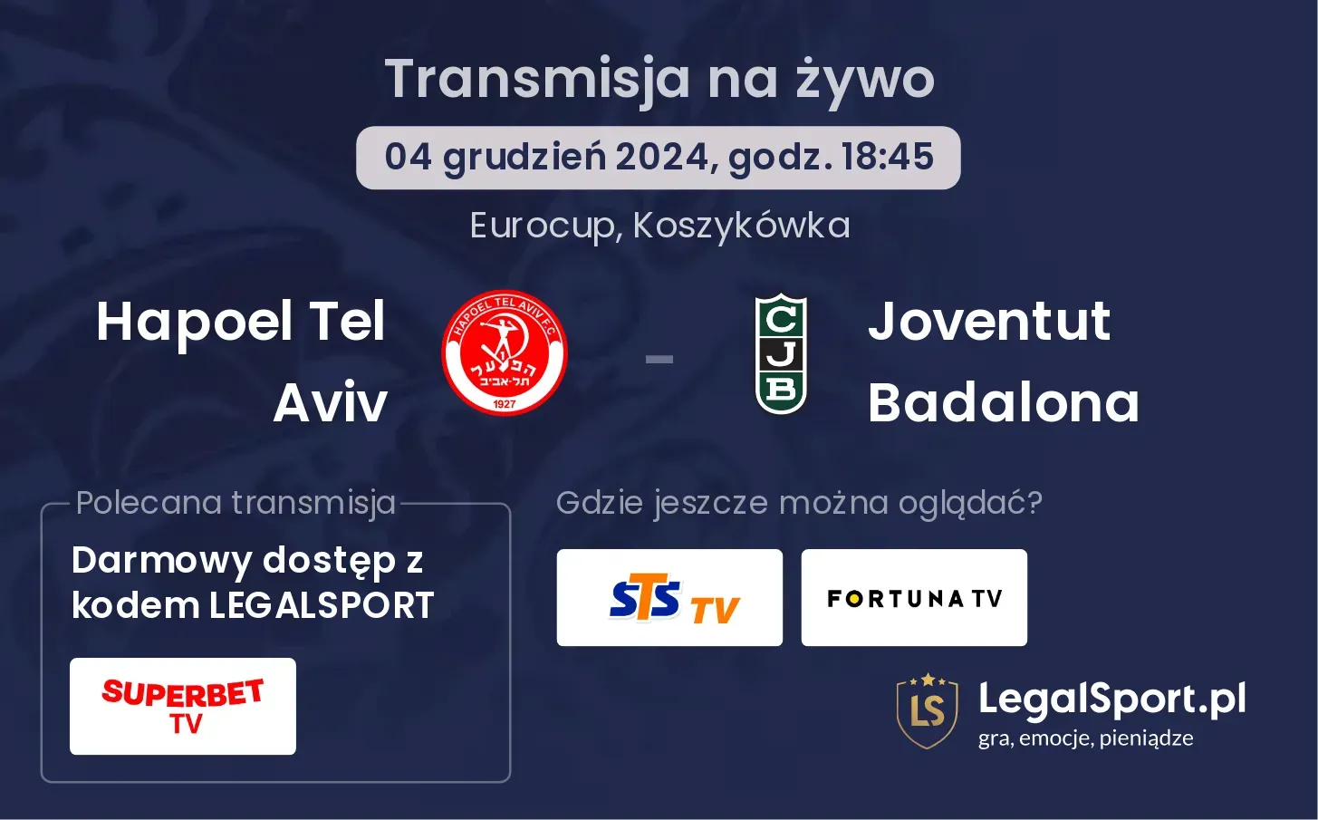 Joventut Badalona - Hapoel Tel Aviv transmisja na żywo