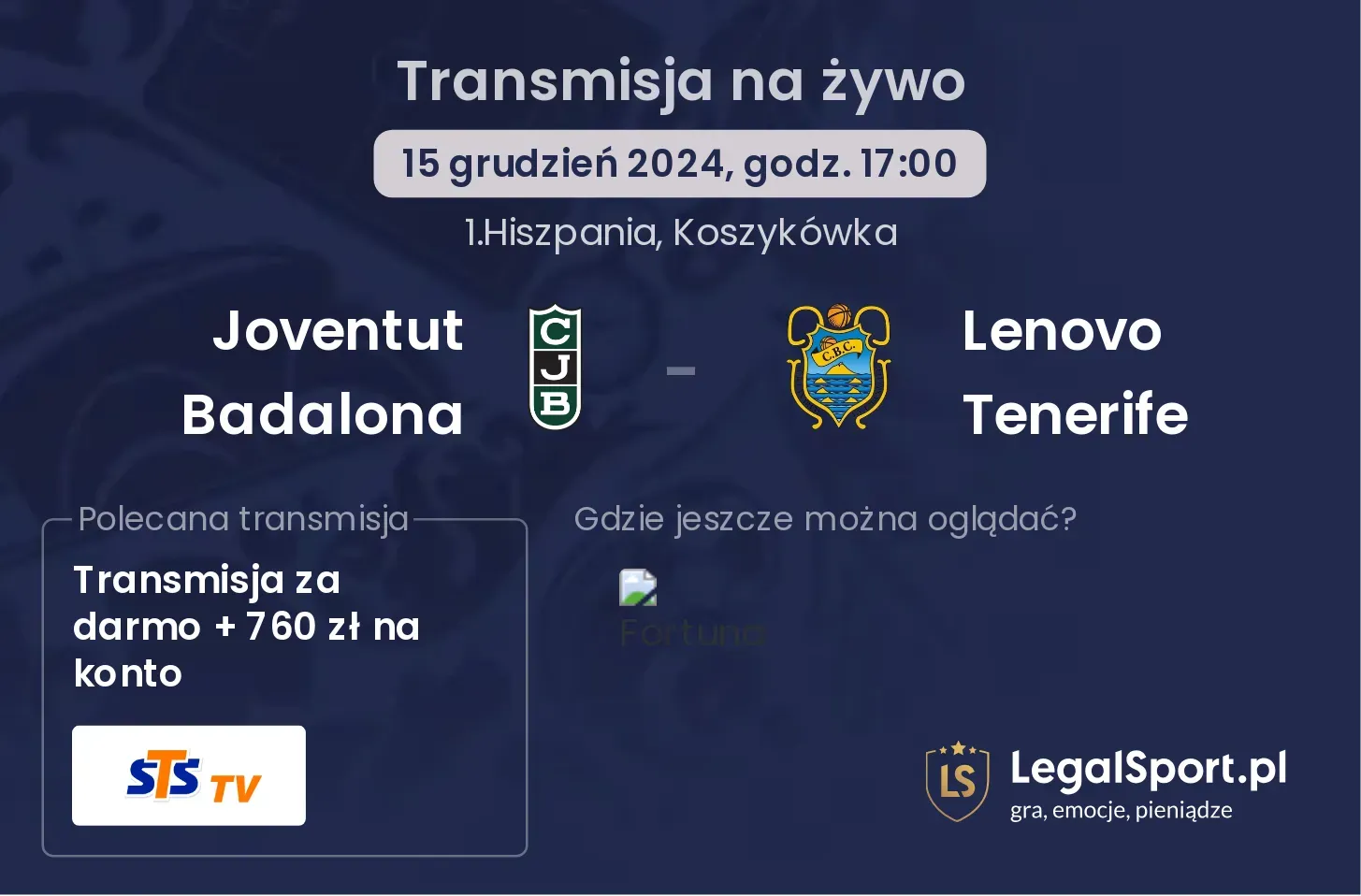 Joventut Badalona - Lenovo Tenerife transmisja na żywo