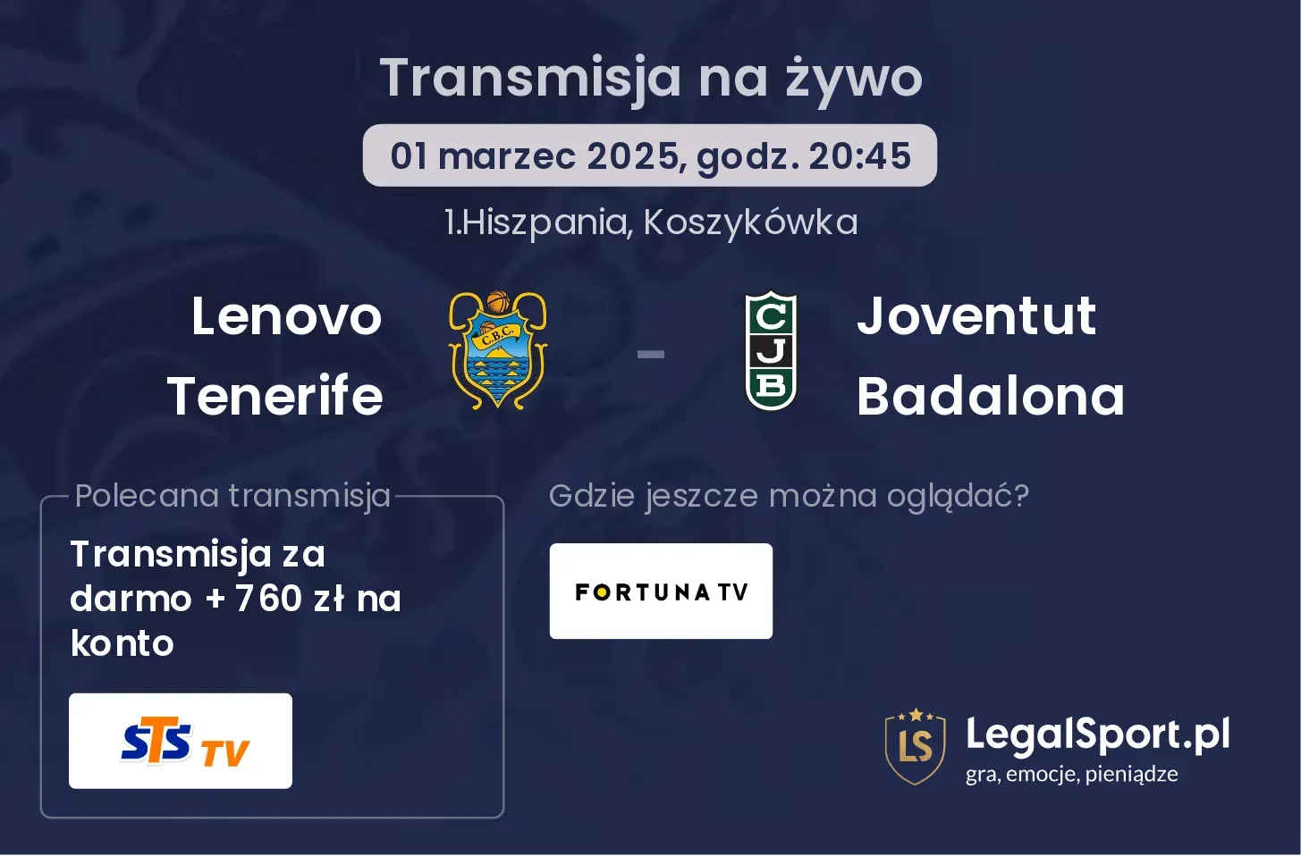 Joventut Badalona - Lenovo Tenerife gdzie oglądać?