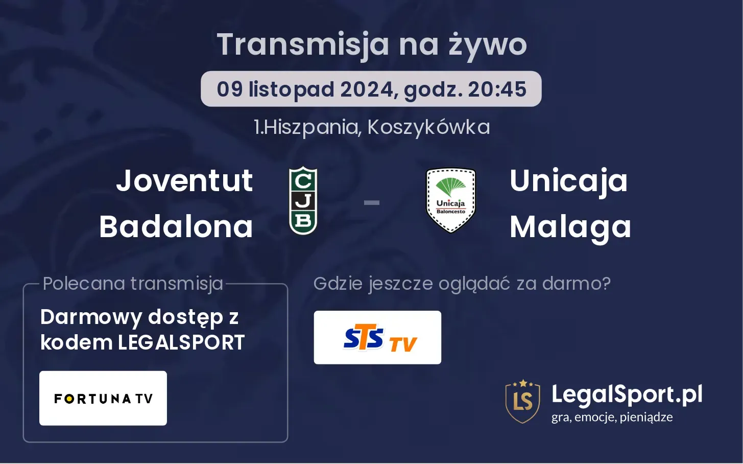 Joventut Badalona - Unicaja Malaga transmisja na żywo