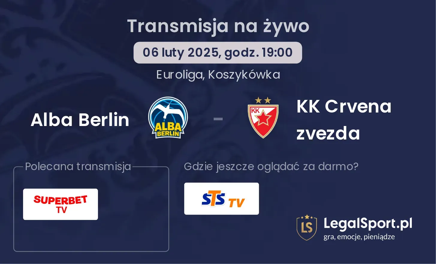 KK Crvena zvezda - Alba Berlin transmisja na żywo