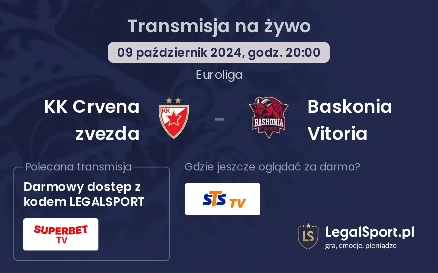 KK Crvena zvezda - Baskonia Vitoria transmisja na żywo