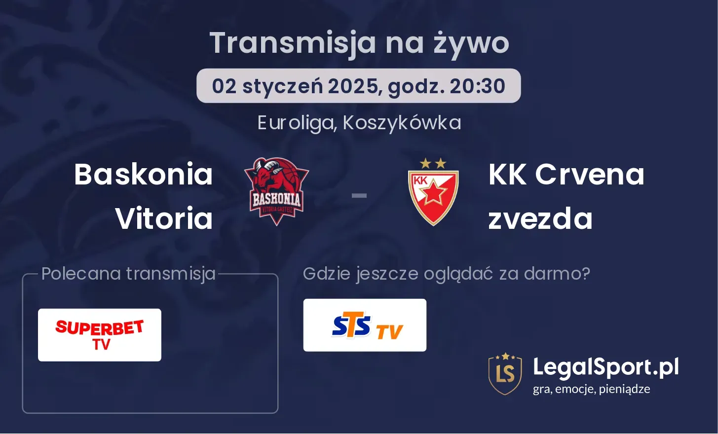 Baskonia Vitoria - KK Crvena zvezda gdzie oglądać?