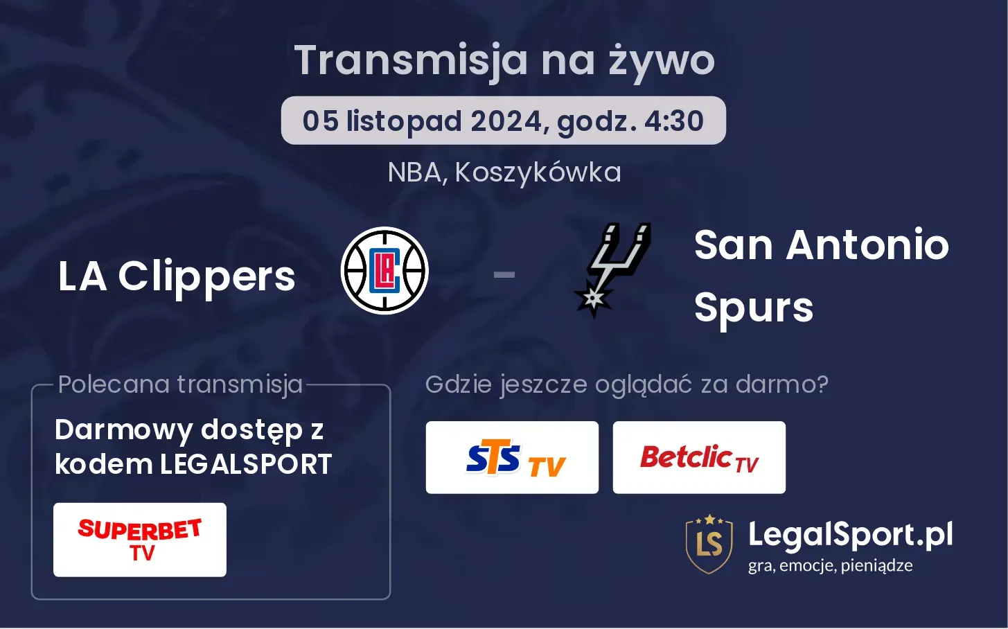 LA Clippers - San Antonio Spurs transmisja na żywo