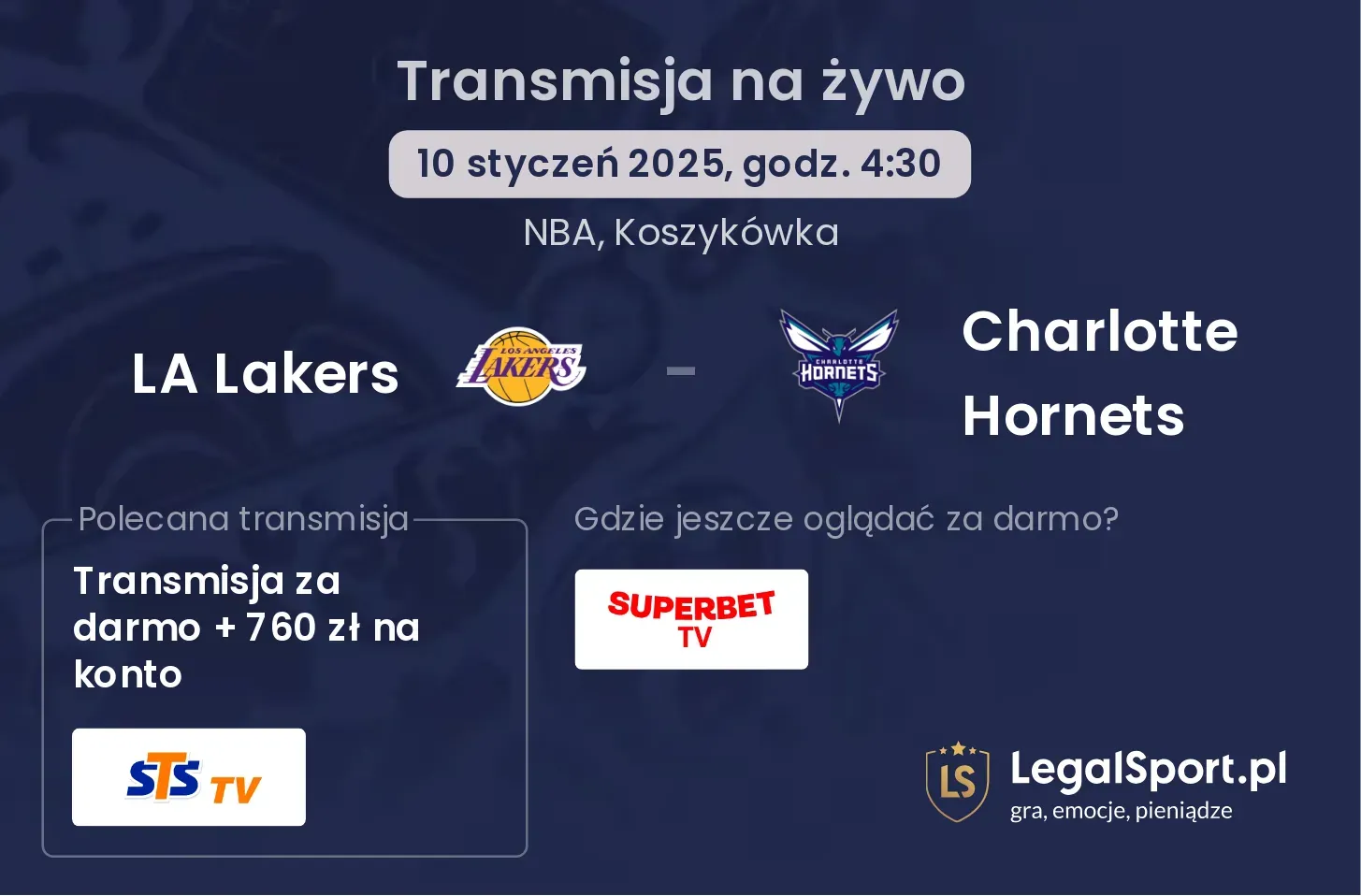 LA Lakers - Charlotte Hornets transmisja na żywo