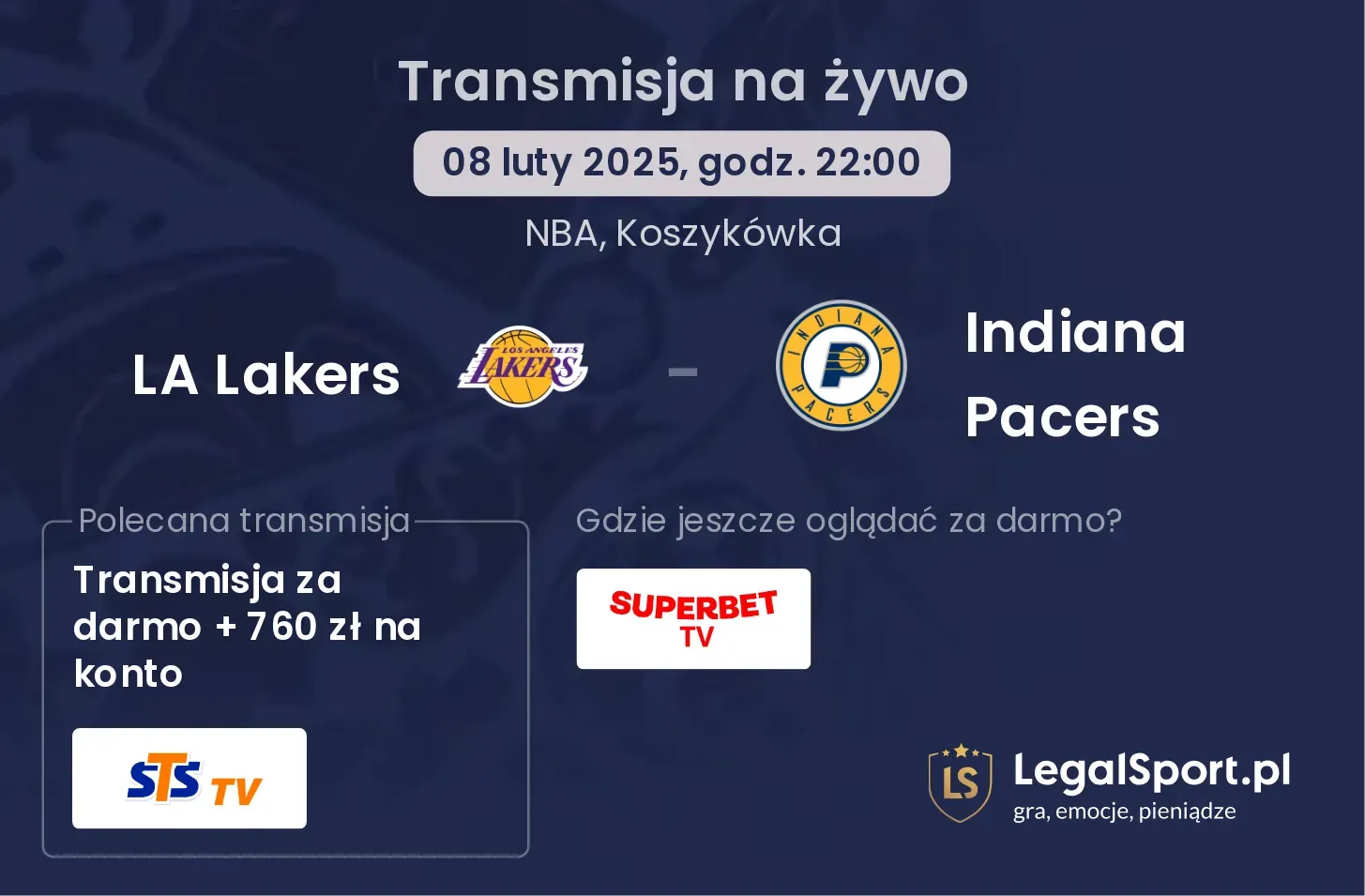 LA Lakers - Indiana Pacers transmisja na żywo