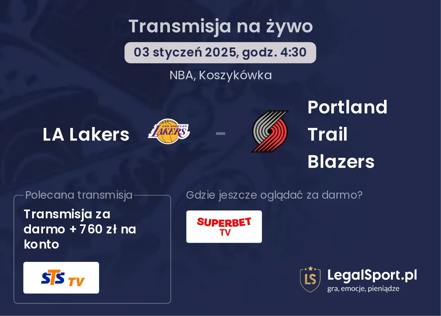 LA Lakers - Portland Trail Blazers transmisja na żywo