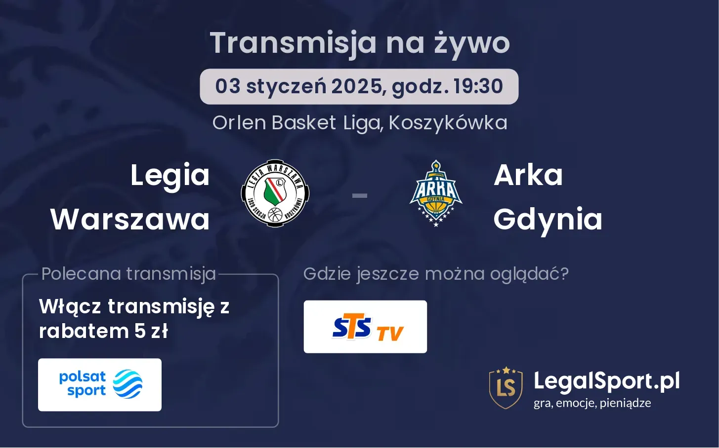 Legia Warszawa - Arka Gdynia transmisja na żywo