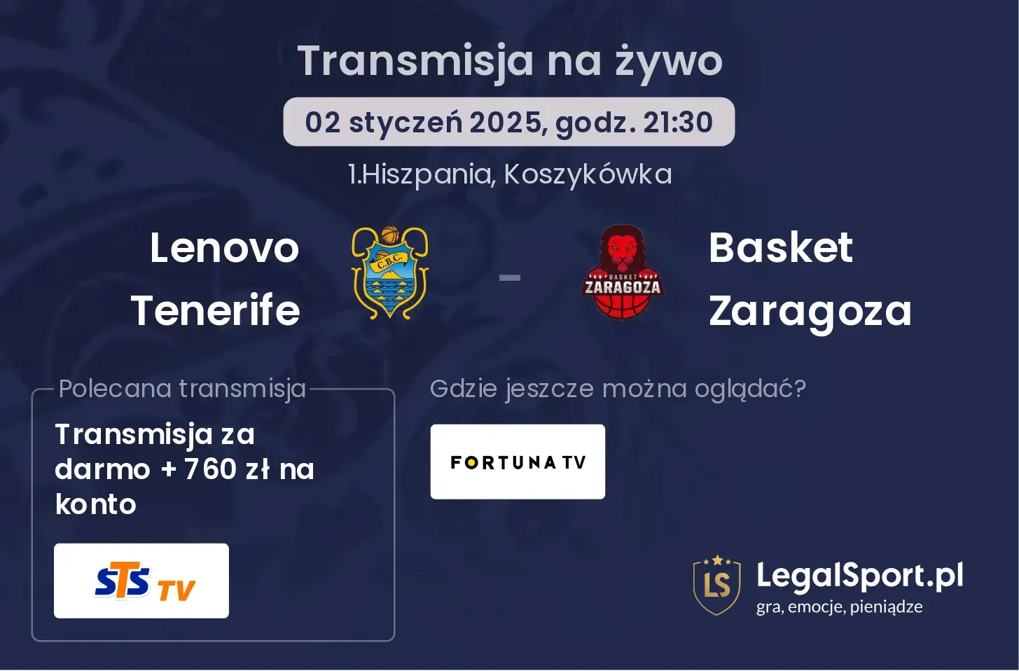 Lenovo Tenerife - Basket Zaragoza transmisja na żywo