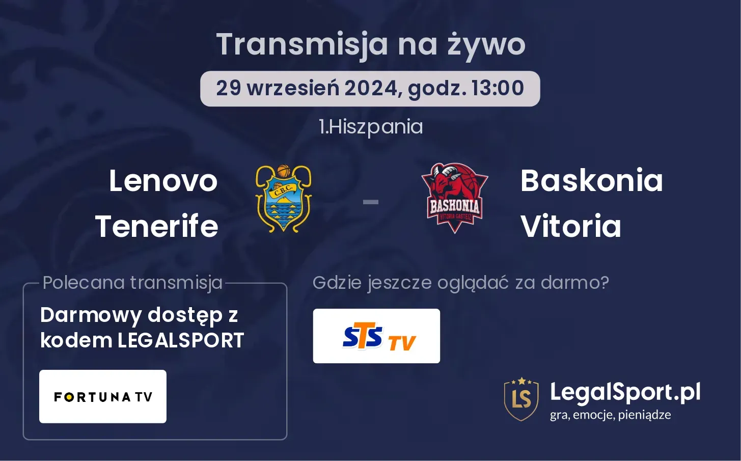 Lenovo Tenerife - Baskonia Vitoria transmisja na żywo