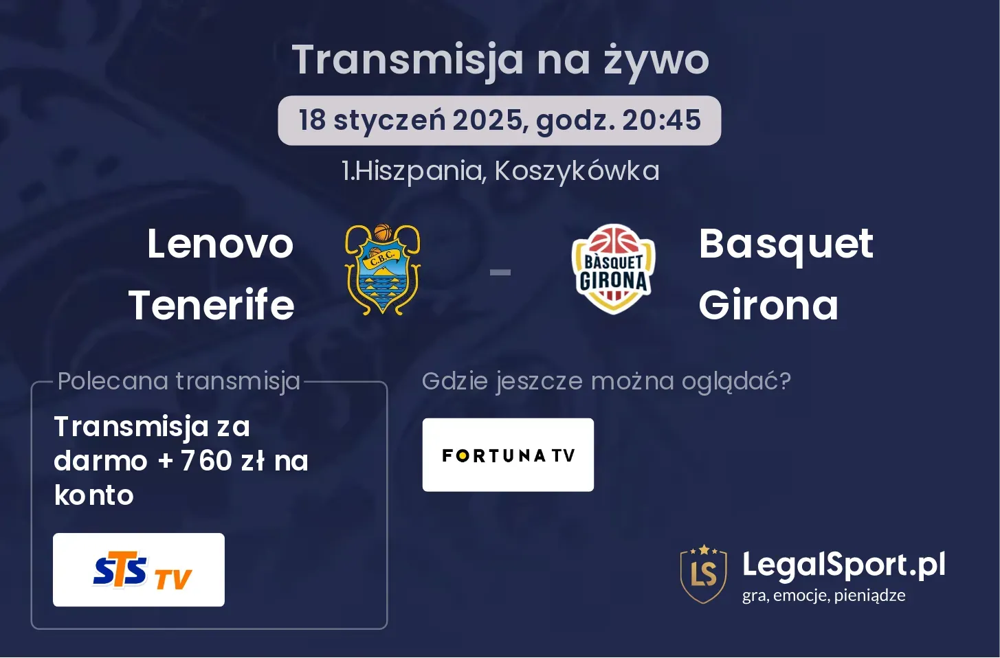 Lenovo Tenerife - Basquet Girona transmisja na żywo