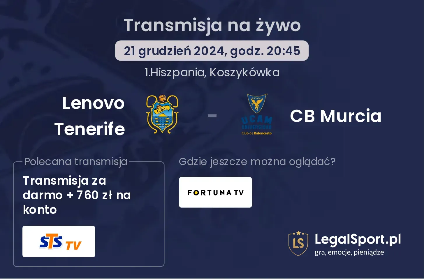 Lenovo Tenerife - CB Murcia transmisja na żywo