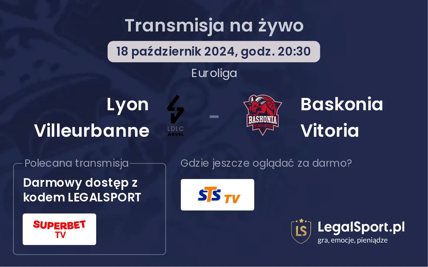 Lyon Villeurbanne - Baskonia Vitoria gdzie oglądać? 18.10, godz. 20:30