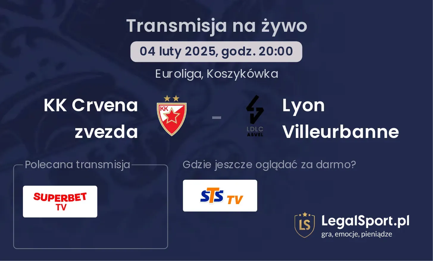 Lyon Villeurbanne - KK Crvena zvezda gdzie oglądać? 14.11, godz. 20:00