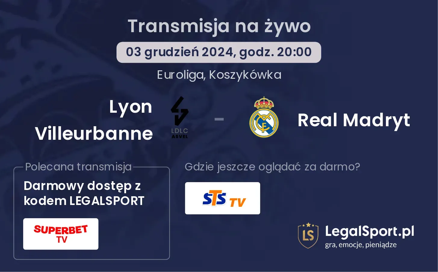 Lyon Villeurbanne - Real Madryt transmisja na żywo