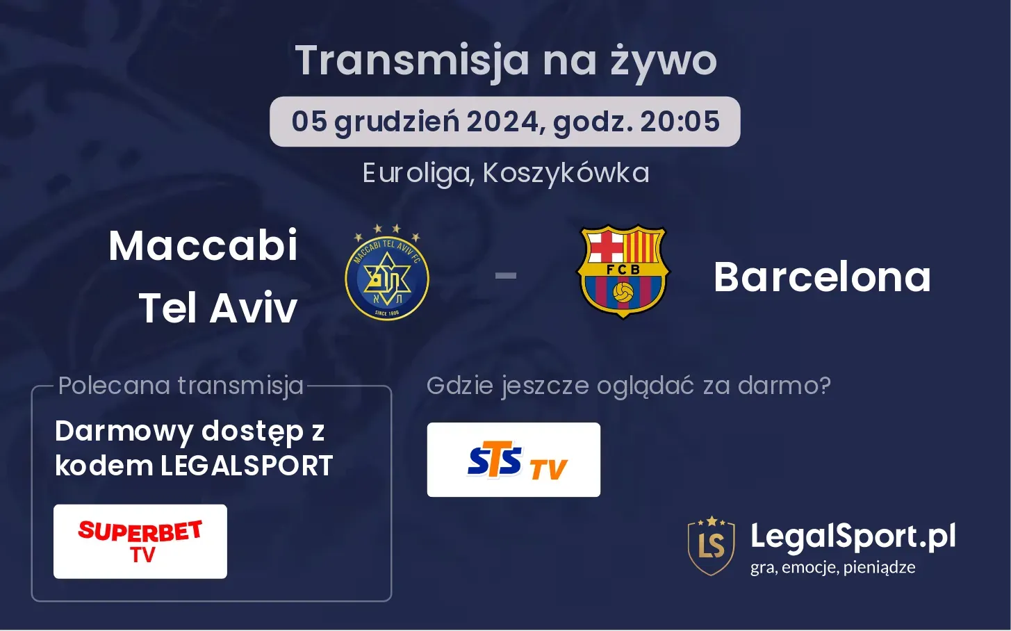 Maccabi Tel Aviv - Barcelona transmisja na żywo